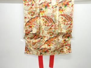 アンティーク　荒波に鶴・草花模様着物（内袖付き）